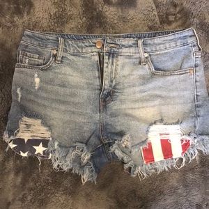 American Flag pocket denim shorts